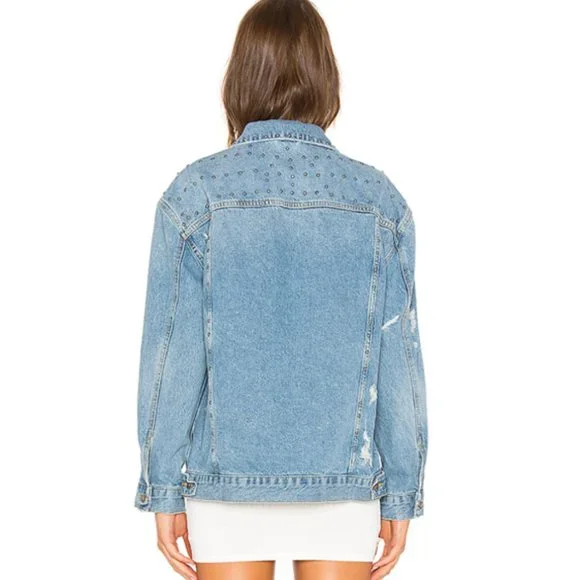 NEW Free People‎ Studded Denim Trucker Jacket - Picture 2 of 11